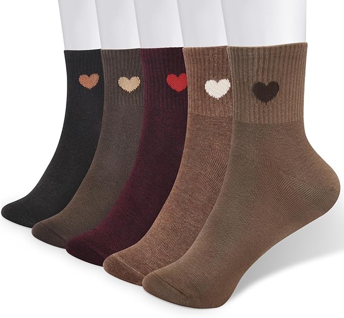 Corlap Women's Cute Cotton Crew Athletic Running Socks - Ankle High, Novelty Fun Heart Design 5-Pairs (Gift Box)