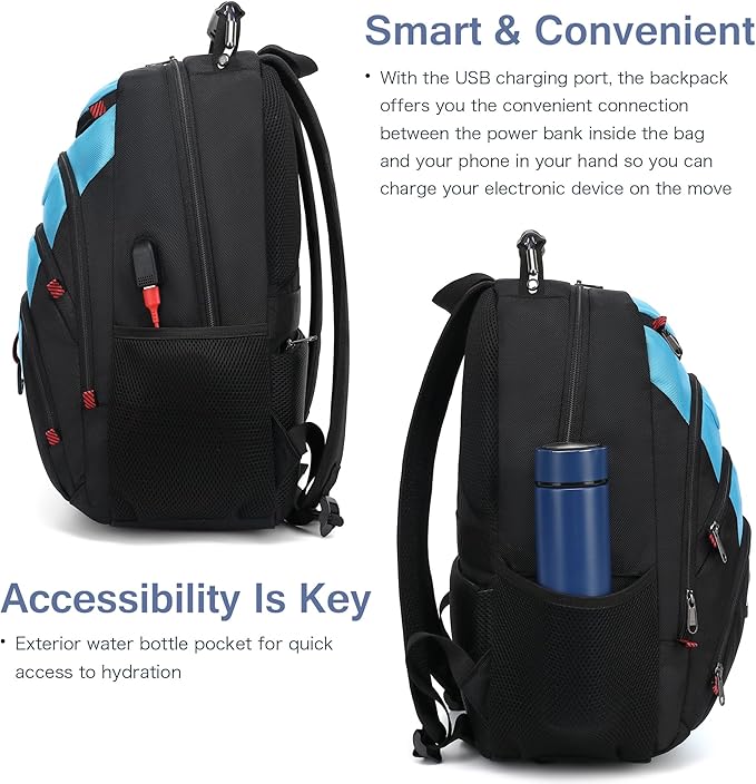 Boavan Laptop Backpack for men, 15.6 inch Laptop Bag with USB Port, Waterproof Travel Work Backpack Purse, Anti-Theft Teacher Nurse Doctor Casual Bookbags Office Business backpack，Sky Blue/Black