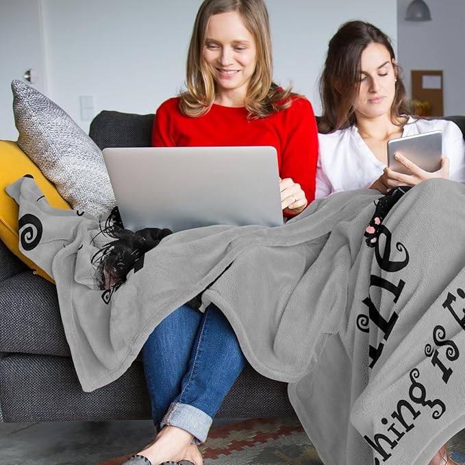 It’s Fine I’m Fine Everything is Fine, Funny Blanket Gifts for Women/Men, Cute Black Cat Themed Stuff, Soft Warm Blankets for Home/Office, Coworker Favors Throw 50" x 60"