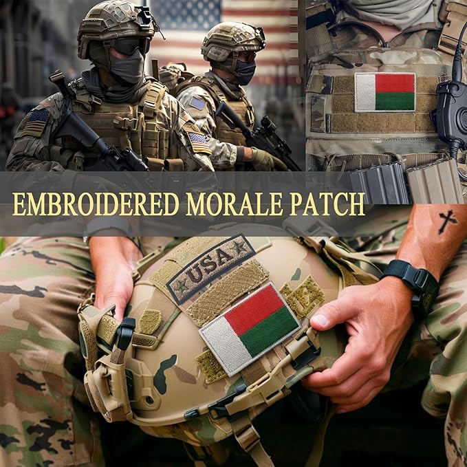EmWoot 2PCS Madagascar Flag Patch Embroidered Morale Patch Military Tactical Patches Hook and Loop