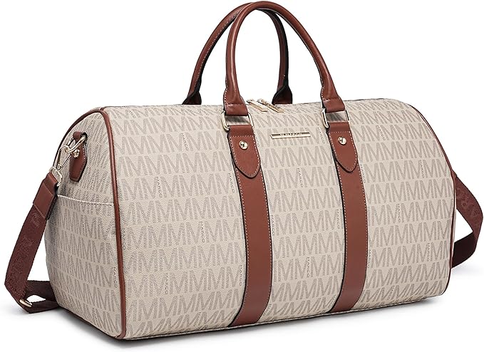 Women PU Leather Monogrammed Duffel Bag for Men- Scratch-Resistant Waterproof, Multi-Pocket Design, Large Capacity Carry-On for Gym Yoga Work Travel Weekender