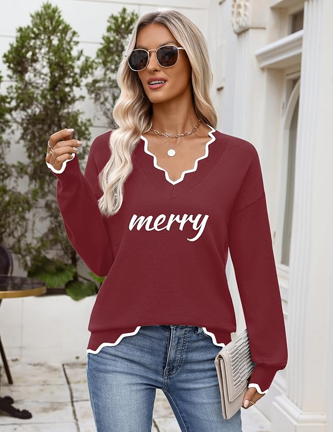 Zeagoo Women's 2026 Fall V Neck Sweater Casual Long Sleeve Lightweight Ribbed Knit Pullover Sweaters Dressy Casual Tops