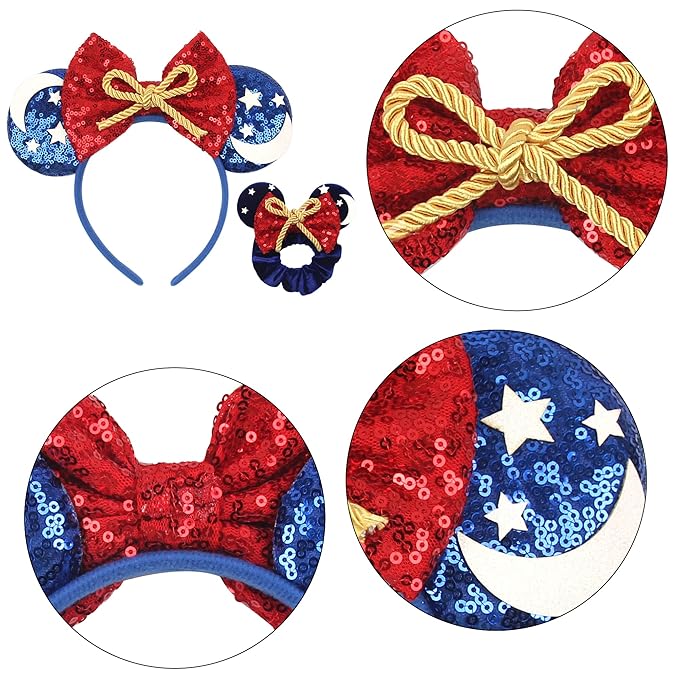 zhezesmila Mouse Ears Headband and Scrunchies Velvet Hair Accessories for Women Shiny Headband and Mic Ears Scrunchies for Birthday Party