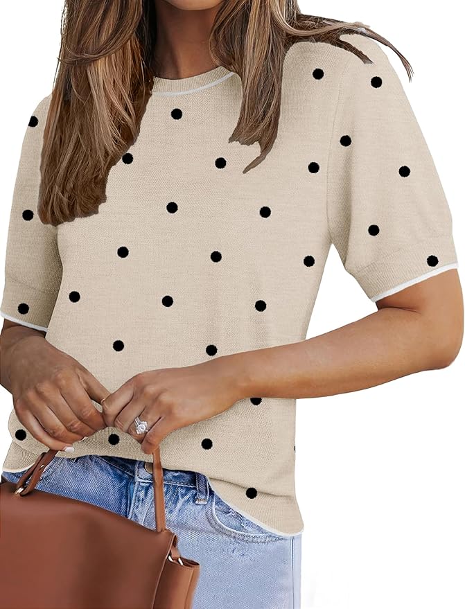 Zeagoo Women Short Sleeve Sweater Summer Crew Neck Dressy Casual Soft Knit Pullover Tops Trendy