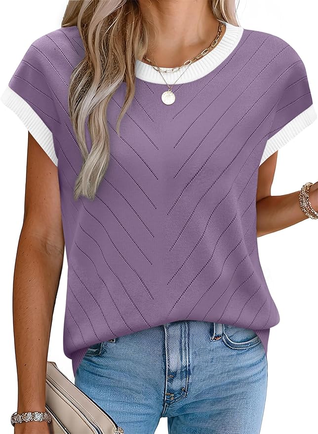 WIHOLL Short Sleeve Sweater for Women Summer Tops 2026 Business Casual Outfits Beach Vacation Clothes