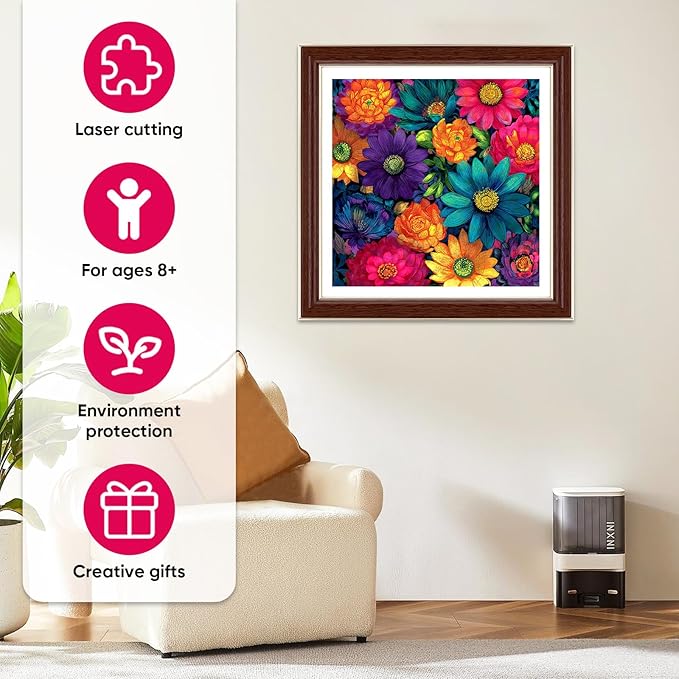 MEATRN Multicolor Chrysanthemum Wooden Puzzles for Adults 200 Pcs, 11.2x11.2 in, Fun Educational Wood Puzzle, Handmade Decorative Gift, Relaxing Wood Puzzle Game for Family
