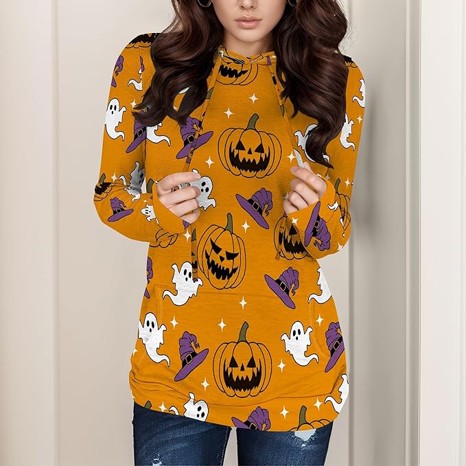 domirica Halloween Womens Pullover Sweatshirts Trendy Drawstring Fall Sweatshirt Halloween Best Gift For Wife And Daughter