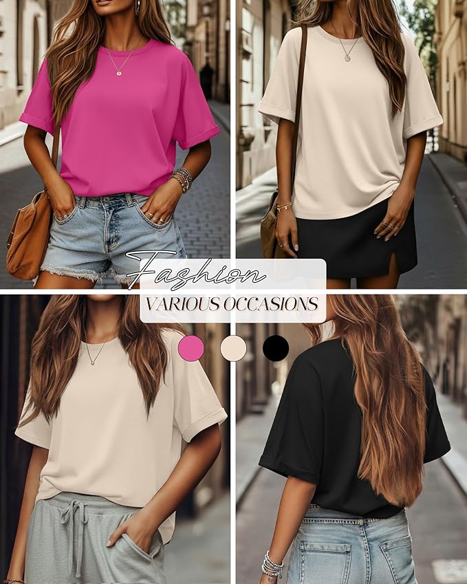 Riyiper 3 Pack Women's Oversized T-Shirt Half Sleeve Summer Tees Casual Loose Fit Crew Neck Basic Tops