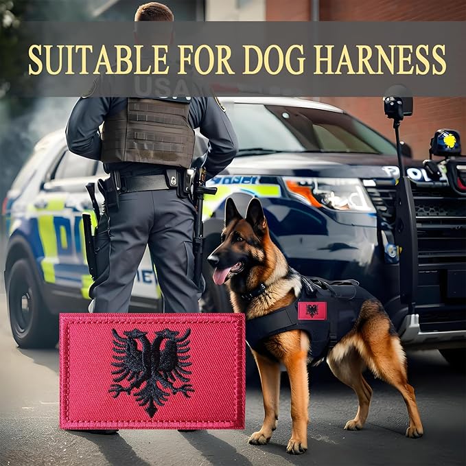 EmWoot 2PCS Albania Flag Patch Embroidered Morale Patch Military Tactical Patches Hook and Loop