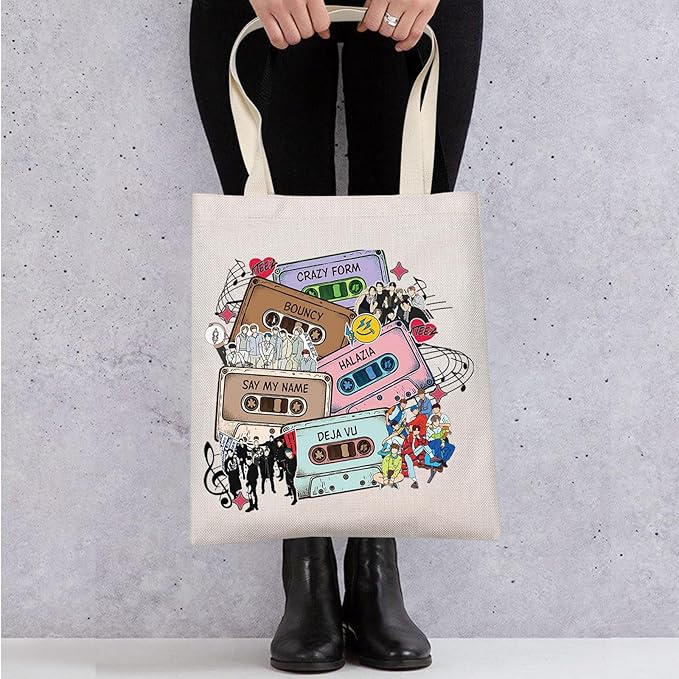 WZMPA Korean Group Fans Tote Bag Concert Fans Gift South Korea Singer Reusable Grocery Bag Concert Merchandise