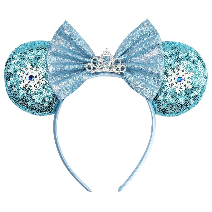 zhezesmila Shiny Mouse Ears for Women Headband Frozen Snow Princess Ears Costume Hair Accessories for Party Theme Park