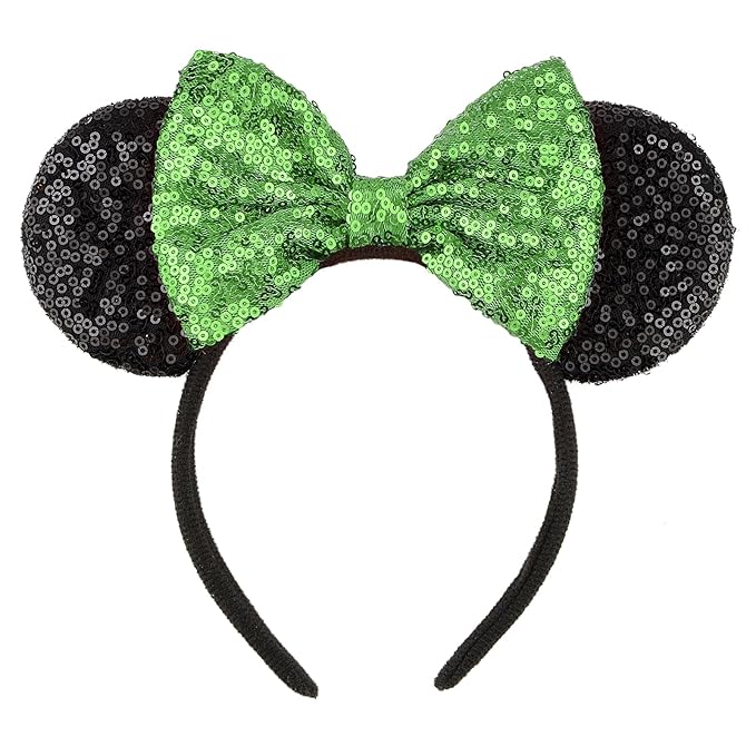 HoveBeaty Mouse Ears Bow Headbands Sequin Hairband Butterfly Glitter Hair Accessories for Girls Women (Green & Black)