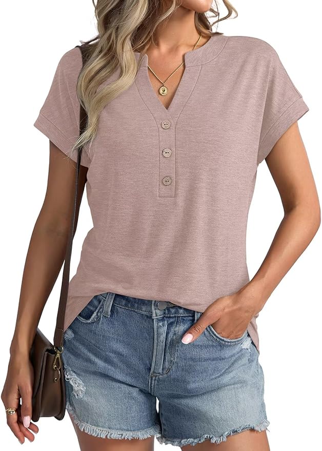 Womens V Neck Cap Sleeve Tops Summer Casual Short Sleeve Shirts Loose Fit Basic Work Tee Trendy Clothes 2025