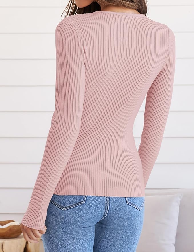 ZESICA Women's Long Sleeve Crewneck Shirts 2026 Fall Ribbed Knit Sweater Slim Fitted Casual Basic Tee Tops