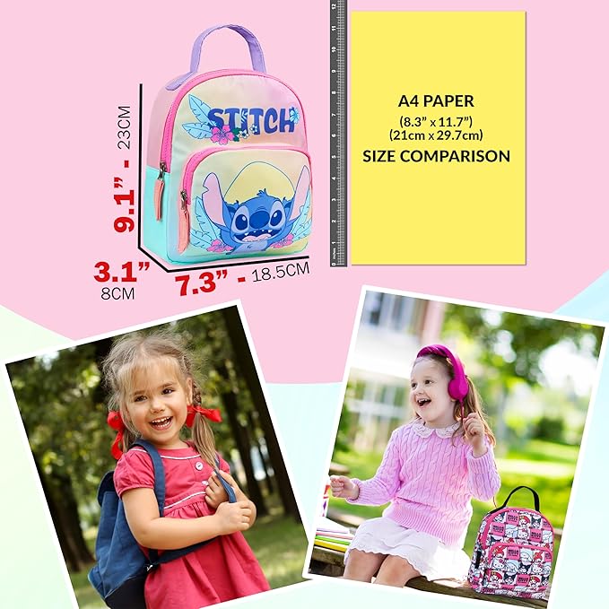 Get Trend Disney Stitch Mini Backpack for Kids Girls Toddlers 9x7” Travel Bag Cute Bag for Daycare Trips Vacation Fashion Gifts for Girls (Multi Disney Stitch)