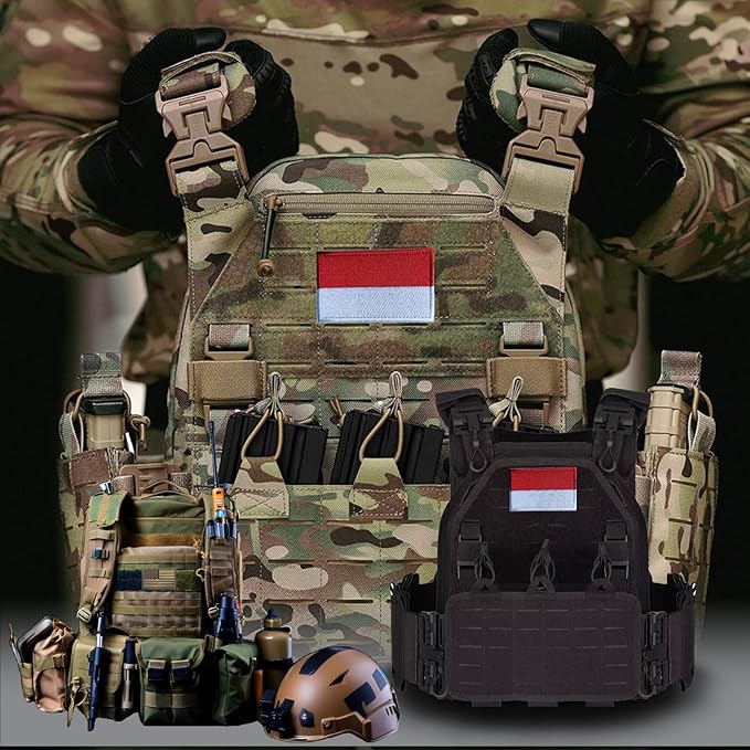 EmWoot 2PCS Indonesia Flag Patch Embroidered Morale Patch Military Tactical Patches Hook and Loop