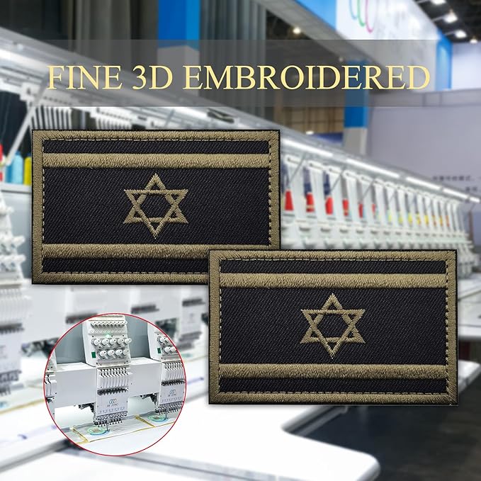 EmWoot 2PCS Israel Flag Patch Embroidered Morale Patch Military Tactical Patches Hook and Loop(ArmyGreen)