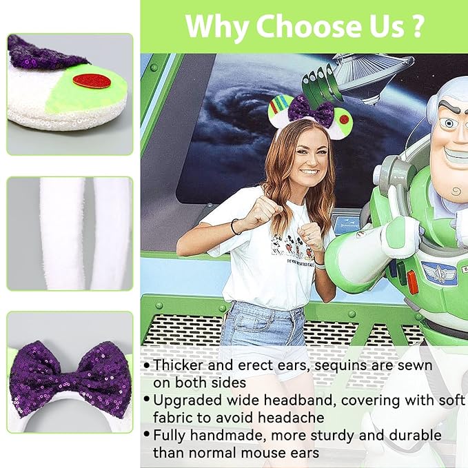 UNSPAZ Mouse Ears Headbands, Sequin Mouse Ears for Women Girls Boys, Shiny Bow Headband for Cosplay Party Decorations Hair Accessories (Green)