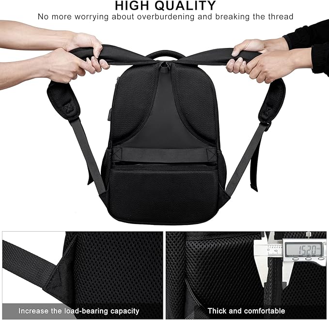 RJEU School Backpack for Teen Boys & College Students - 17.3 Inch Laptop Backpack with USB Charging Port, Anti-Theft Water Resistant Large Bookbag for Men, Travel & Work, Black