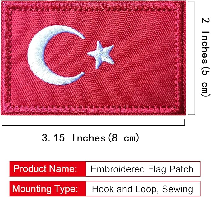 EmWoot 2PCS Turkey Türkiye Flag Patch Embroidered Morale Patch Military Tactical Patches Hook and Loop