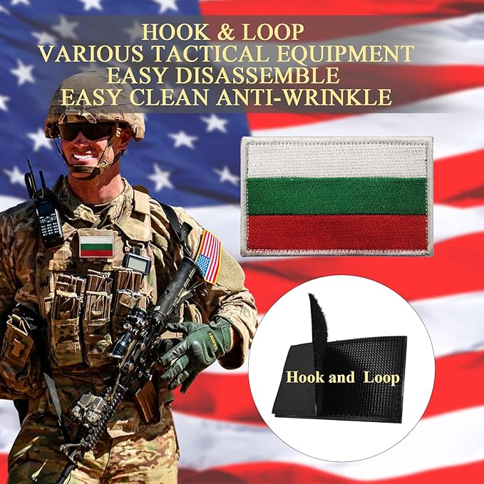 EmWoot 2PCS Bulgaria Flag Patch Embroidered Morale Patch Military Tactical Patches Hook and Loop