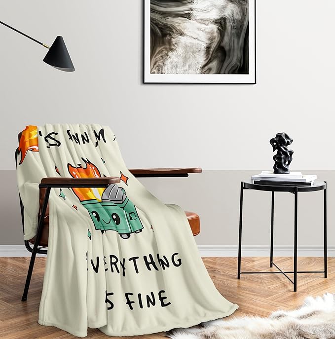 Emotional Support Dumpster Fire, Funny Blanket 60x50in Gifts for Women/Men, Funny Office Gifts for Coworkers, It’s Fine I’m Fine Everything’s Fine, Funny Gifts for Anyone Soft Throw