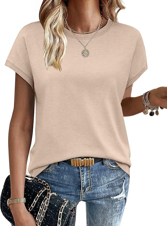 WIHOLL Short Sleeve Sweater for Women Summer Tops Crew Neck Fashion Clothing Tshirts Shirts Travel Outfits Dressy Casual