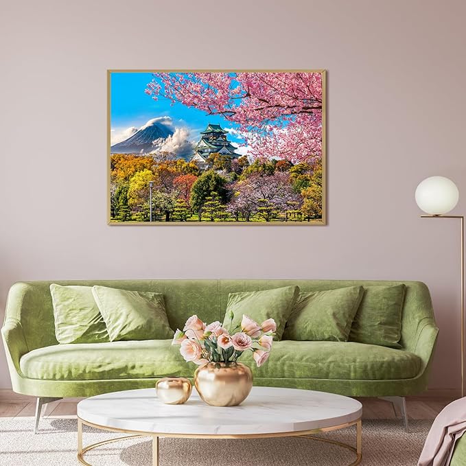 HUADADA 1000 Piece Puzzles for Adults - Cherry Blossoms in Osaka Castle, Japan - Jigsaw Puzzles for Adults and Kids 1000 Piece Educational Games Colorful Puzzles for Home Decoration