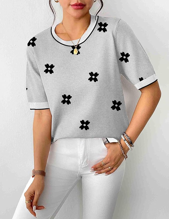 Zeagoo Womens Summer Short Sleeve Tops Crew Neck Lightweight Pullover Sweaters Loose Dressy Casual Blouse Basic Clothes
