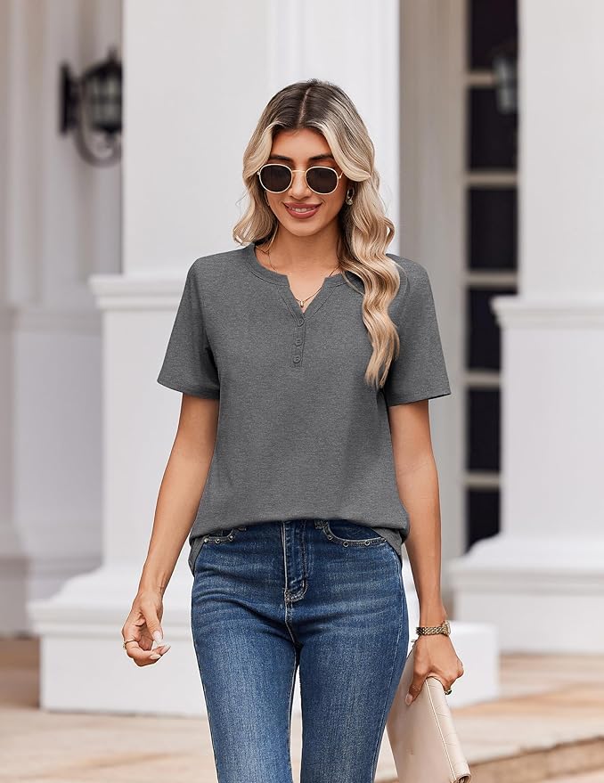 Zeagoo Womens Summer Tops V Neck Short Sleeve Shirts Dressy Casual Blouse Spring Vacation Tshirts Clothes