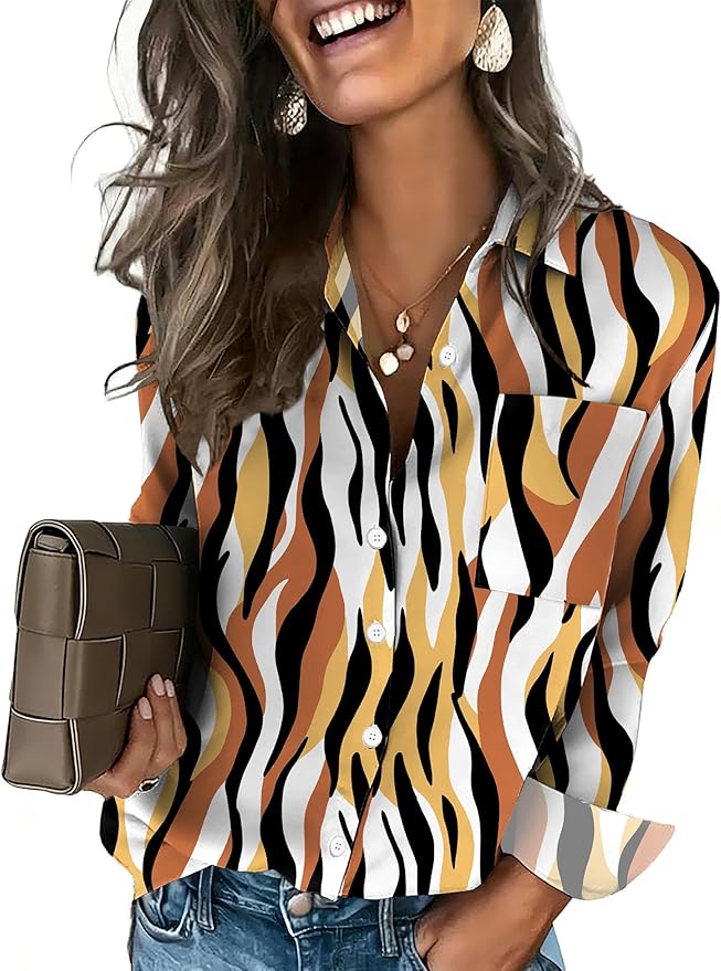 HOTOUCH Button Down Shirts for Women Long Sleeve Blouse Dressy Casual Business Work Tops with Pocket