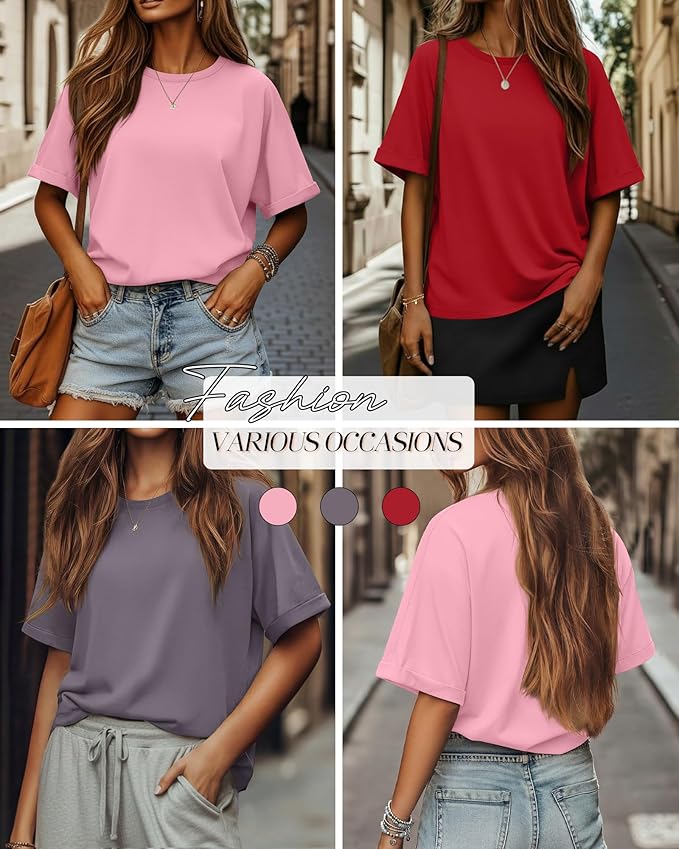 Riyiper 3 Pack Women's Oversized T-Shirt Half Sleeve Summer Tees Casual Loose Fit Crew Neck Basic Tops