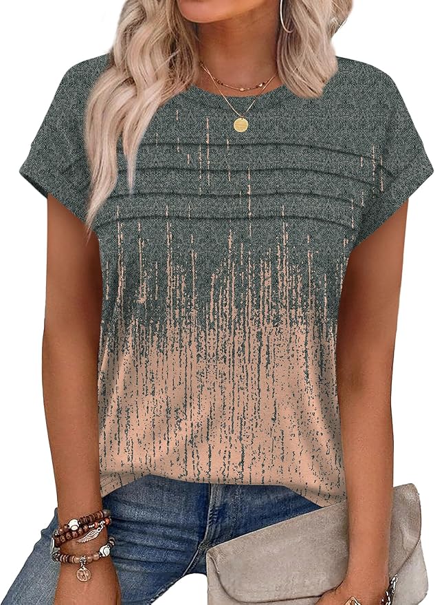 WEESO Womens Summer Tops Trendy 2026 Cap Sleeve T Shirts Crew Neck Pleated Front Beach Vacation Clothes Fashion