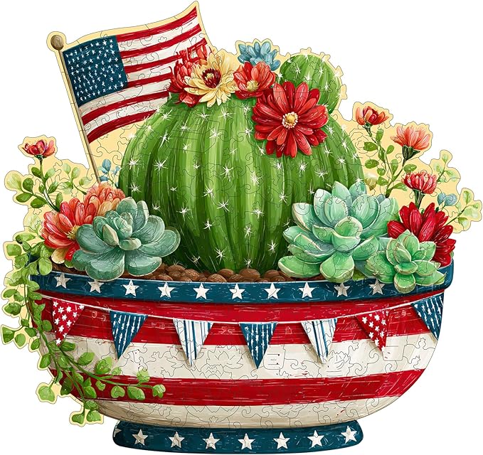 MEATRN Globular Succulent Cactus Wooden Puzzles - Premium Wood Puzzles for Adults, Botanical Art Display Puzzle, Pieces Fit Together Perfectly, Home Decoration, 497 Pcs, 17.3X 16.3in