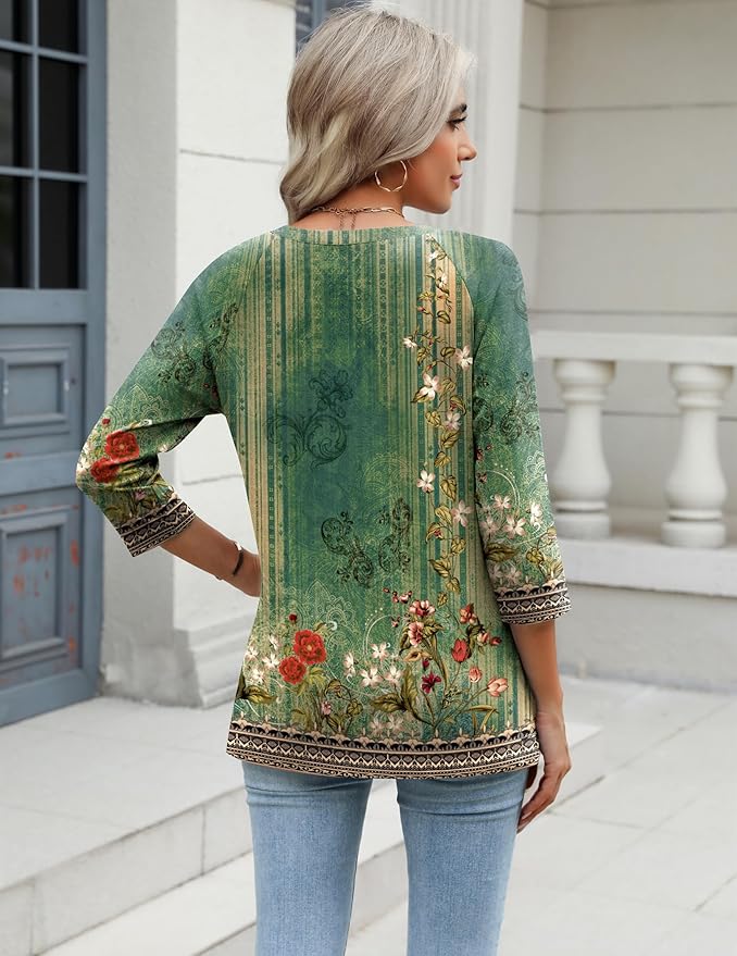 Zeagoo 3/4 Length Sleeve Womens Tops Casual V Neck Shirts Soft Basic Tees Business Work Blouses