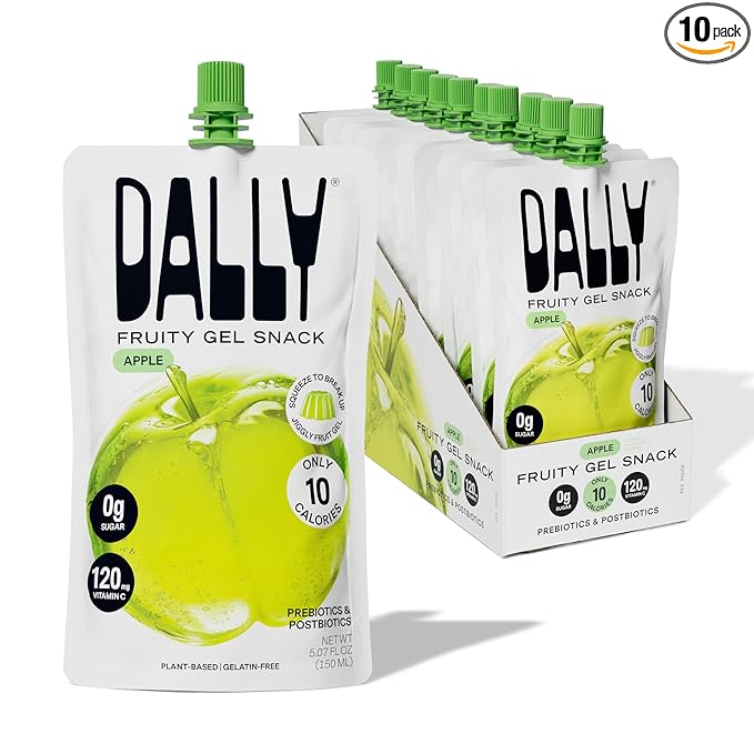 Dally Apple Drinkable Konjac Jelly (10 Pouches) – 10-Calorie, Zero Sugar Korean Fruit Snack – Prebiotics & Postbiotics for Skin, Immune & Weight Management