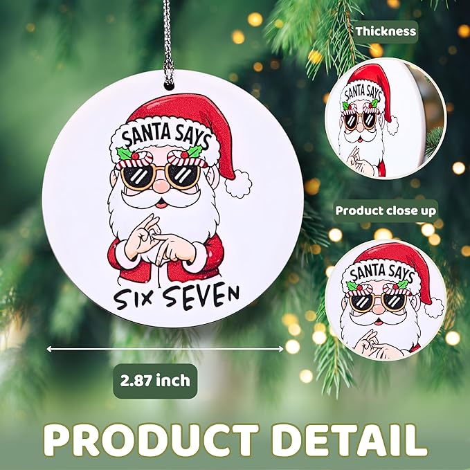 67 Funny Christmas Ornament – 67 Meme Black Santa Says Six Seven Acrylic Ornament, Teen Slang Meme Xmas Tree Decor, Viral Gift for Gen Z Teen Boys Girls