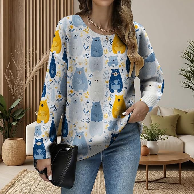 LIZALIG Women's Fall Christmas Snowman Sweater Long Sleeve Crewneck Pullover Festive Holiday Winter Outfit for Parties
