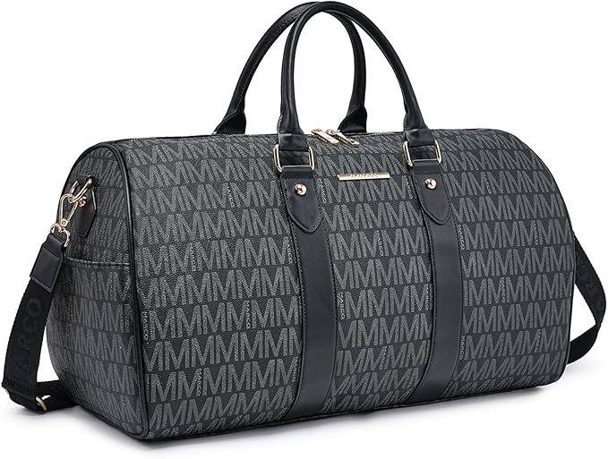 Women PU Leather Monogrammed Duffel Bag for Men- Scratch-Resistant Waterproof, Multi-Pocket Design, Large Capacity Carry-On for Gym Yoga Work Travel Weekender