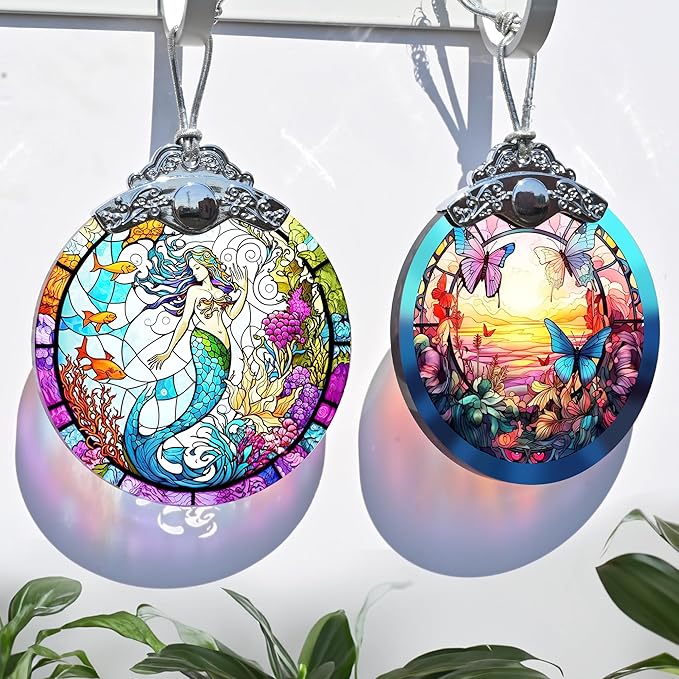 Jocidea Mermaid Stained Glass Ornament - Christmas Tree Decor, Mermaid Gifts & Holiday Xmas Gifts Ideas