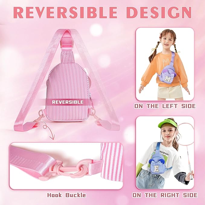 QLOVEA Kids Cross Body Bag, Birthday Gifts for 4 5 6 7 8 9 10 Year Old Girls Gift, Small Sling Bags for Girls Kid Daughter Birthday Gift for Kids Girl Monogram Small Sling Bag (Blue K)