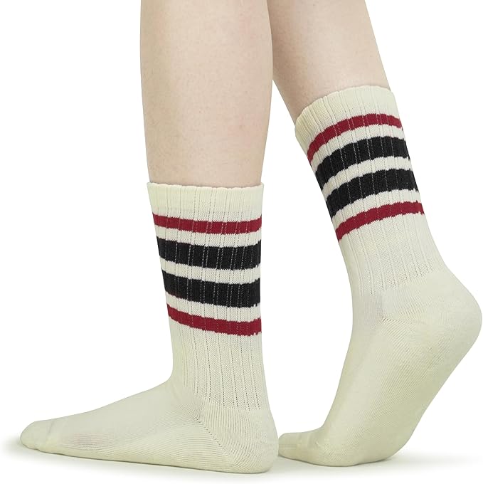 BomKinta Striped Crew Socks Women - Retro Novelty Socks - Stretchy Casual Athletic Cotton Sock Size 5-11