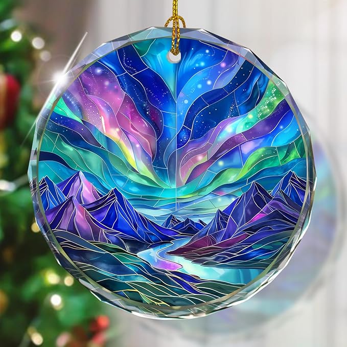Northern Lights Stained Glass Ornament, Christmas Tree Decor, Northern Lights Ornaments for Christmas Tree, Holiday Presents, Gift Exchange
