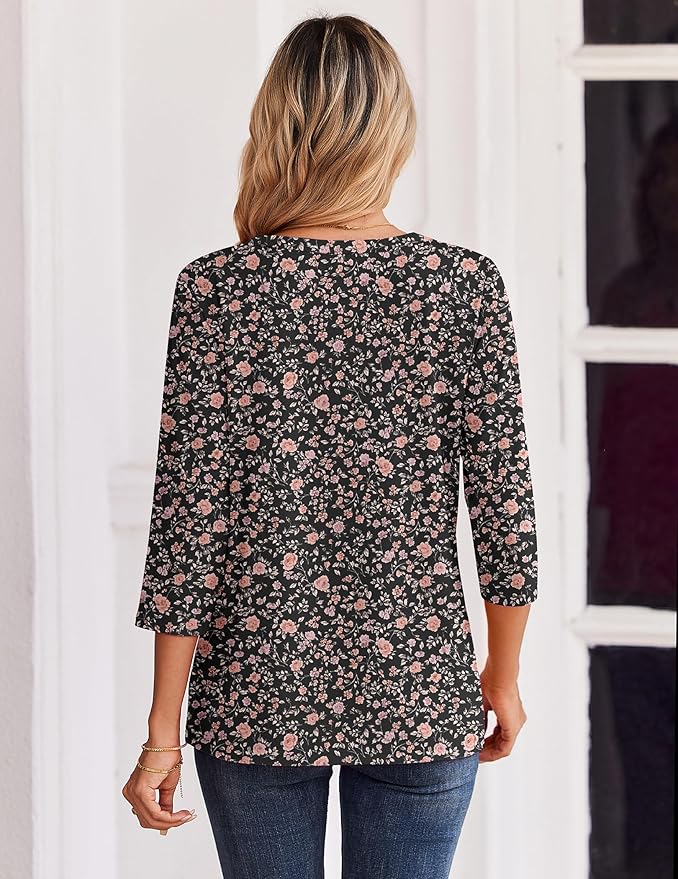 Zeagoo 3/4 Length Sleeve Womens Tops Casual Dressy Summer Blouses Buisness Work Spring Tee Shirts