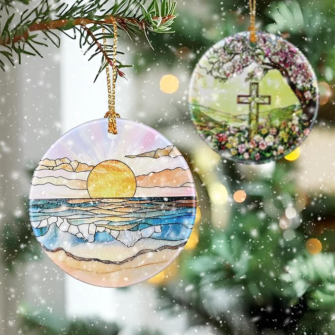 Beach Sunset Ornament, Christmas Ornament – Christmas Tree Decor, Holiday Decoration, Stocking Stuffer, Festive Gift Idea, Gifts for Beach Lover, Ocean Lover, Friends, and Family