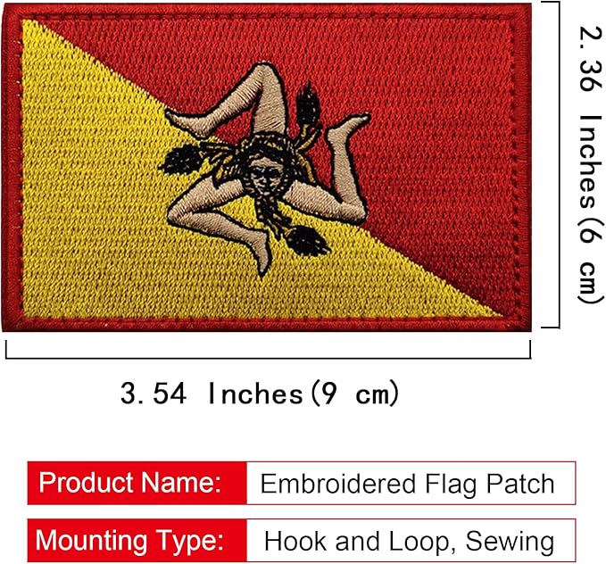 EmWoot 2PCS Sicilia Flag Patch Embroidered Morale Patch Military Tactical Patches Hook and Loop