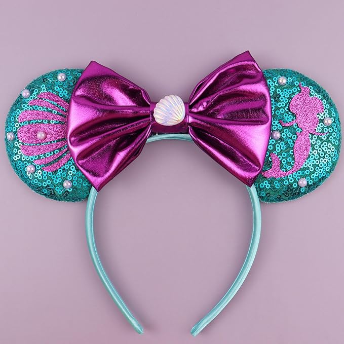 LIHELEI Mouse Ears Headband, Purple Mermaid Headbands for Women CosPlay Birthday, Mermaid Party Costume Headwear Hair Accessories - Mermaid Headband