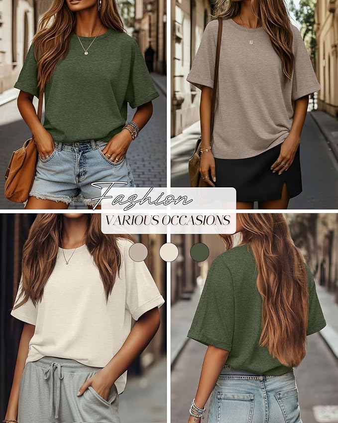 Riyiper 3 Pack Women's Oversized T-Shirt Half Sleeve Summer Tees Casual Loose Fit Crew Neck Basic Tops