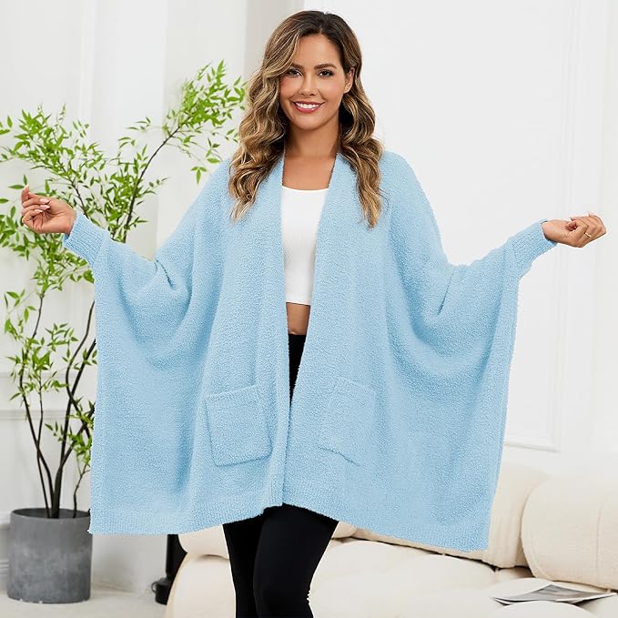 Wearable Blanket Sherpa Poncho Unique Office Work Warm Cozy Shawl TV Throw Blankets, Plush Cape Wrap for Adults