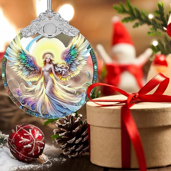 Angel Christmas Ornament, 3" Stained Glass Christmas Decor, Angel Ornaments for Christmas Tree, Christmas Tree Decorations, Gifts for Women, Unique Gift Idea, Perfect for Holiday Party, Window, Tree